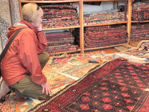 Susan contemplates rug purchase